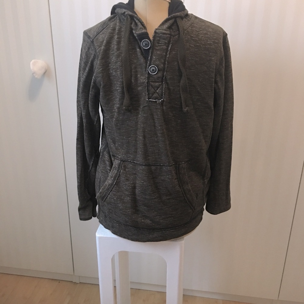 BTL71 gray-brown Mens hoodie front pocket buttons Size S